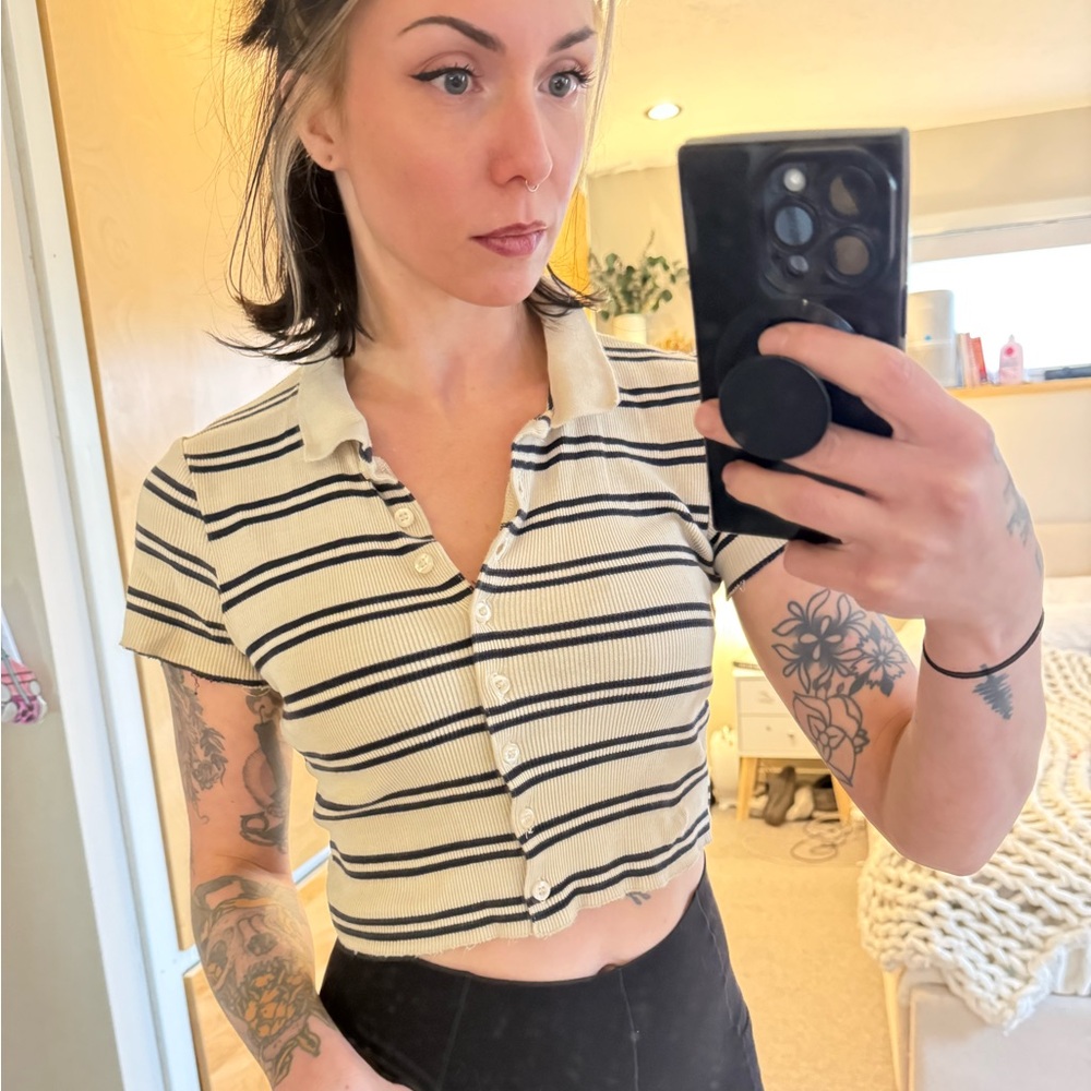 Cream and black striped top